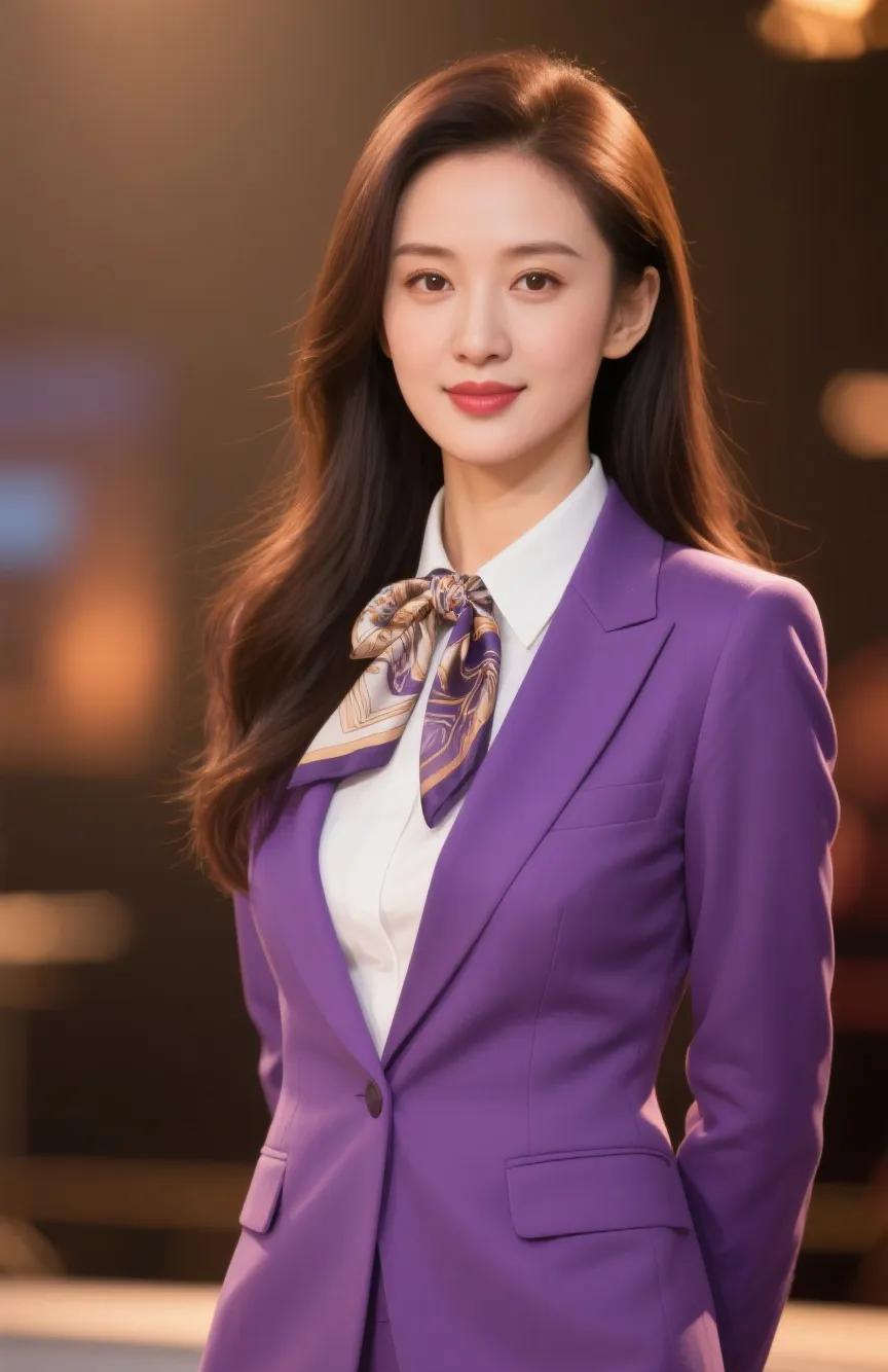 这位央视顶级美女，尤其是这套紫色职业西装，完美的展现出来她的优雅气质，用自己的才