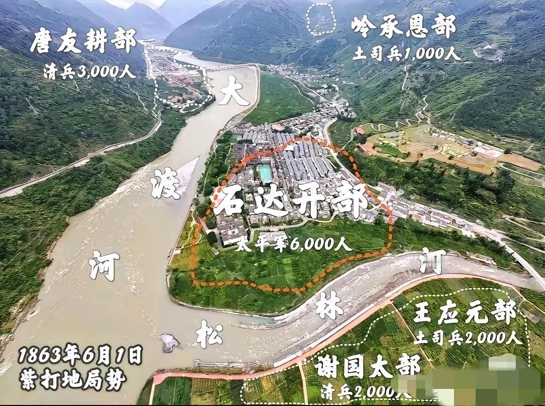 如果你是石达开，你会向哪里突围？可以看到，此时的石达开已被四面合围，兵力最强的