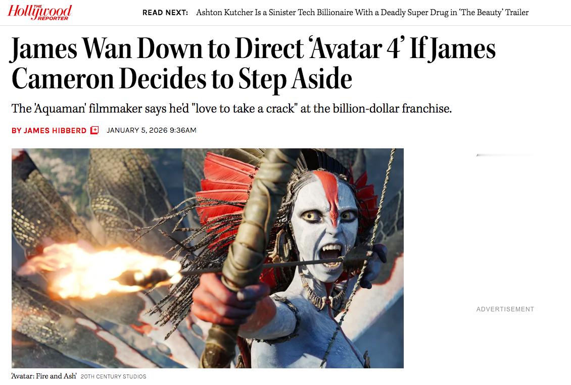 TNABO温子仁发话，表示如果詹姆斯·卡梅隆真的不拍《阿凡达4》，他乐意出力帮