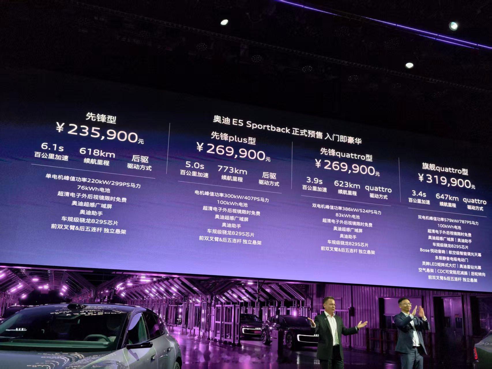 奥迪E5Sportback预售，23.59-31.99万元，之前静态体验过这车
