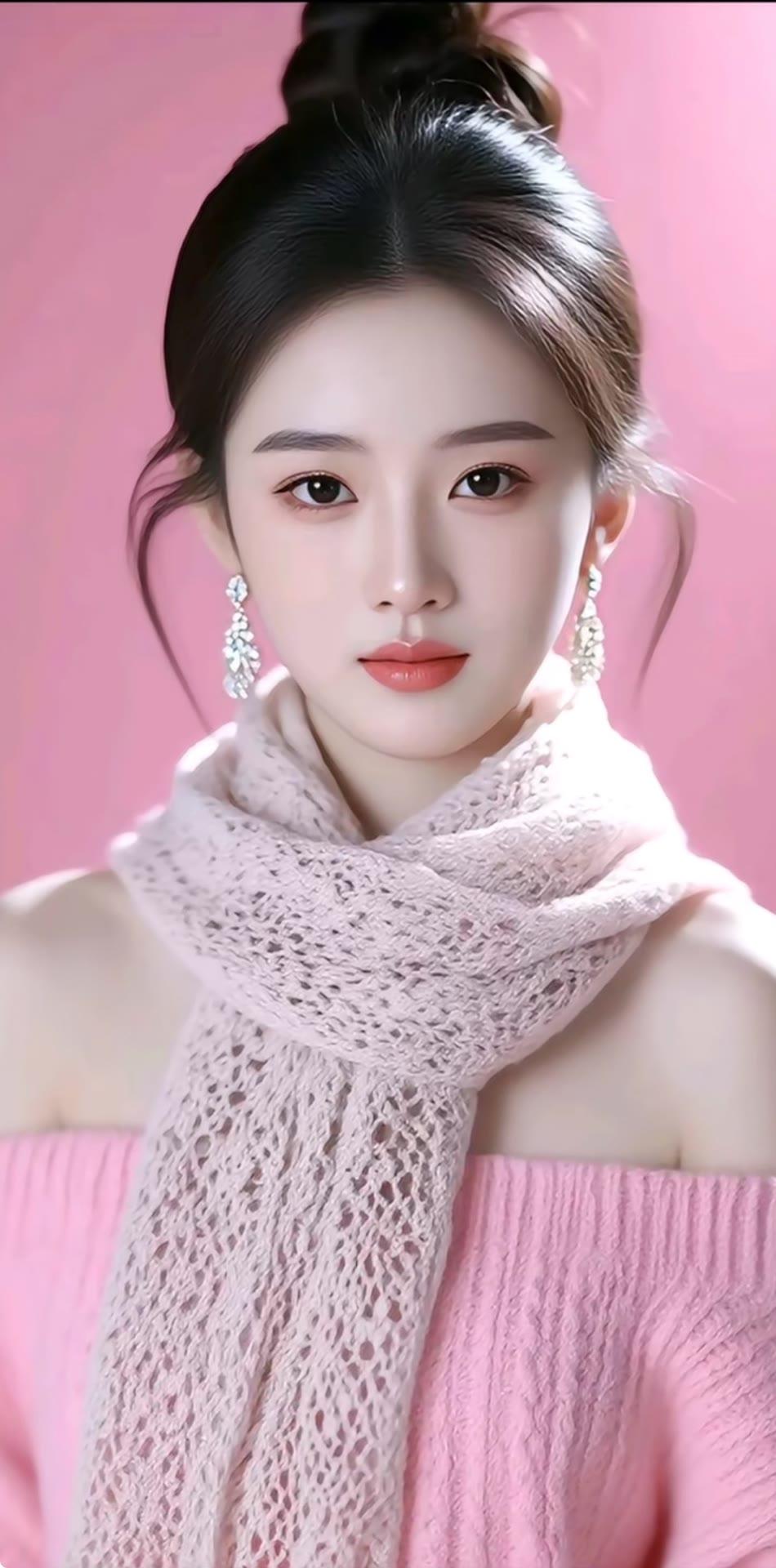 温柔粉调穿搭，优雅蕾丝围巾，甜美少女心💕