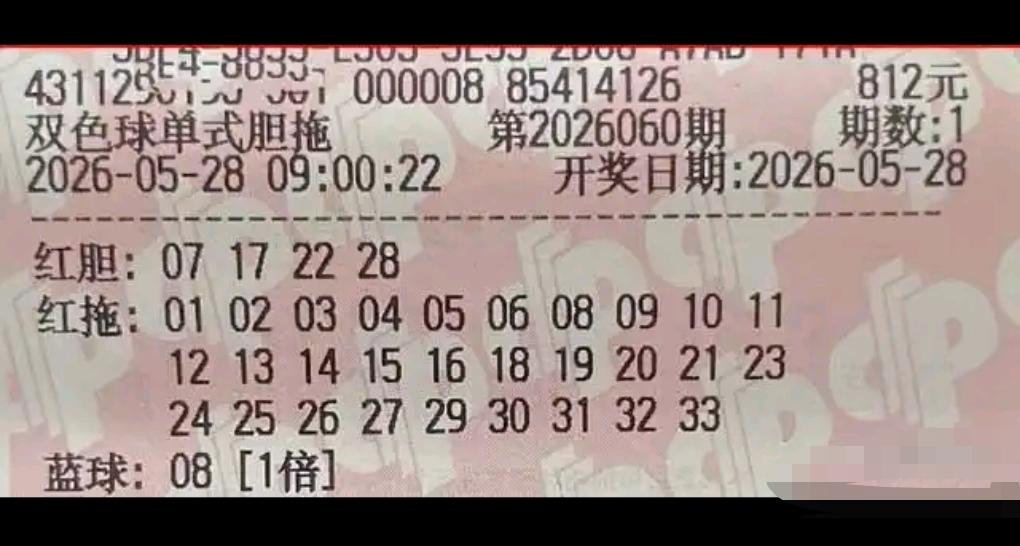 双色球26060期开奖临近，本期晒票看点十足。一张6006元14+1大复式格外