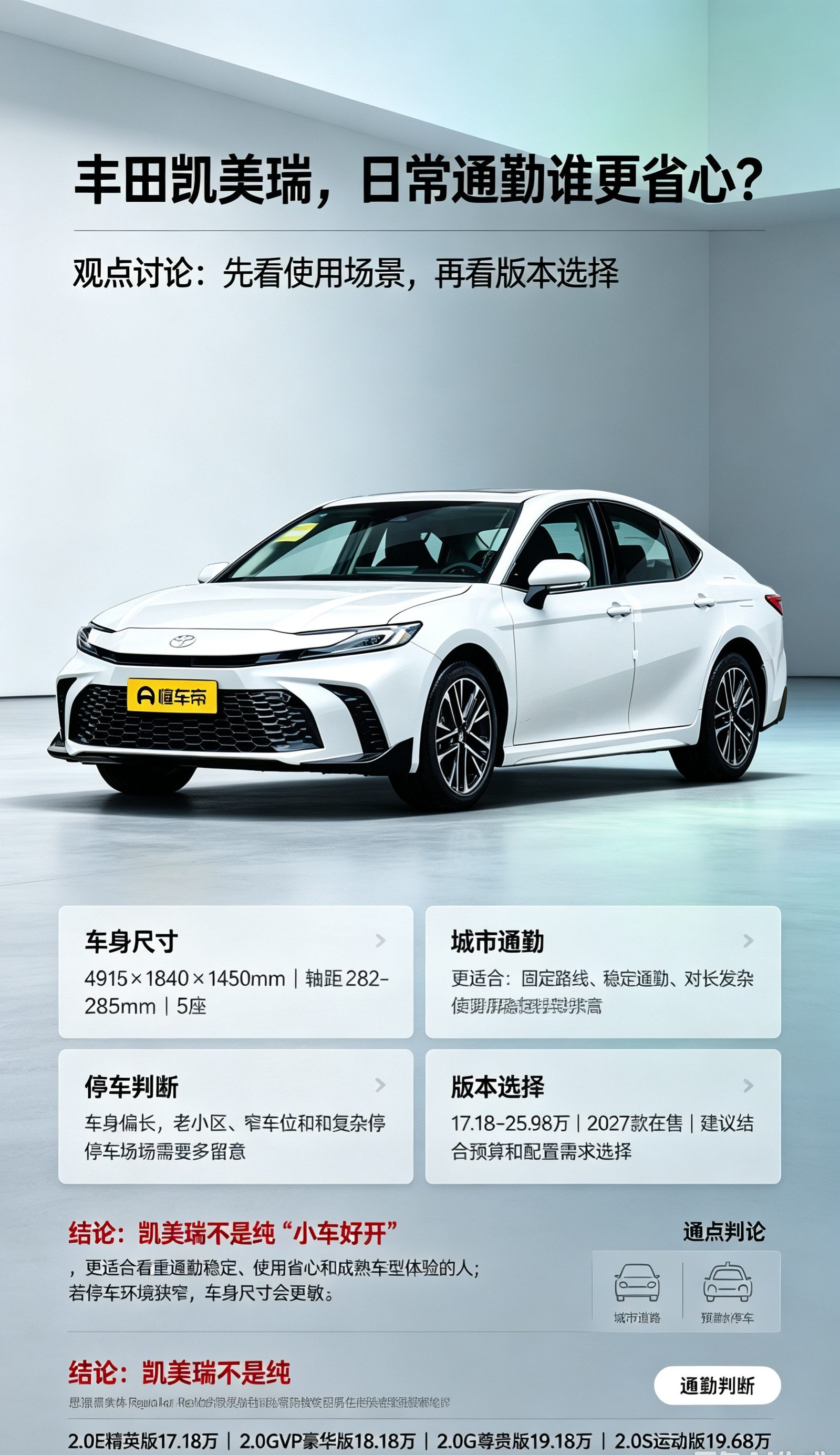 丰田凯美瑞，日常通勤谁更省心？