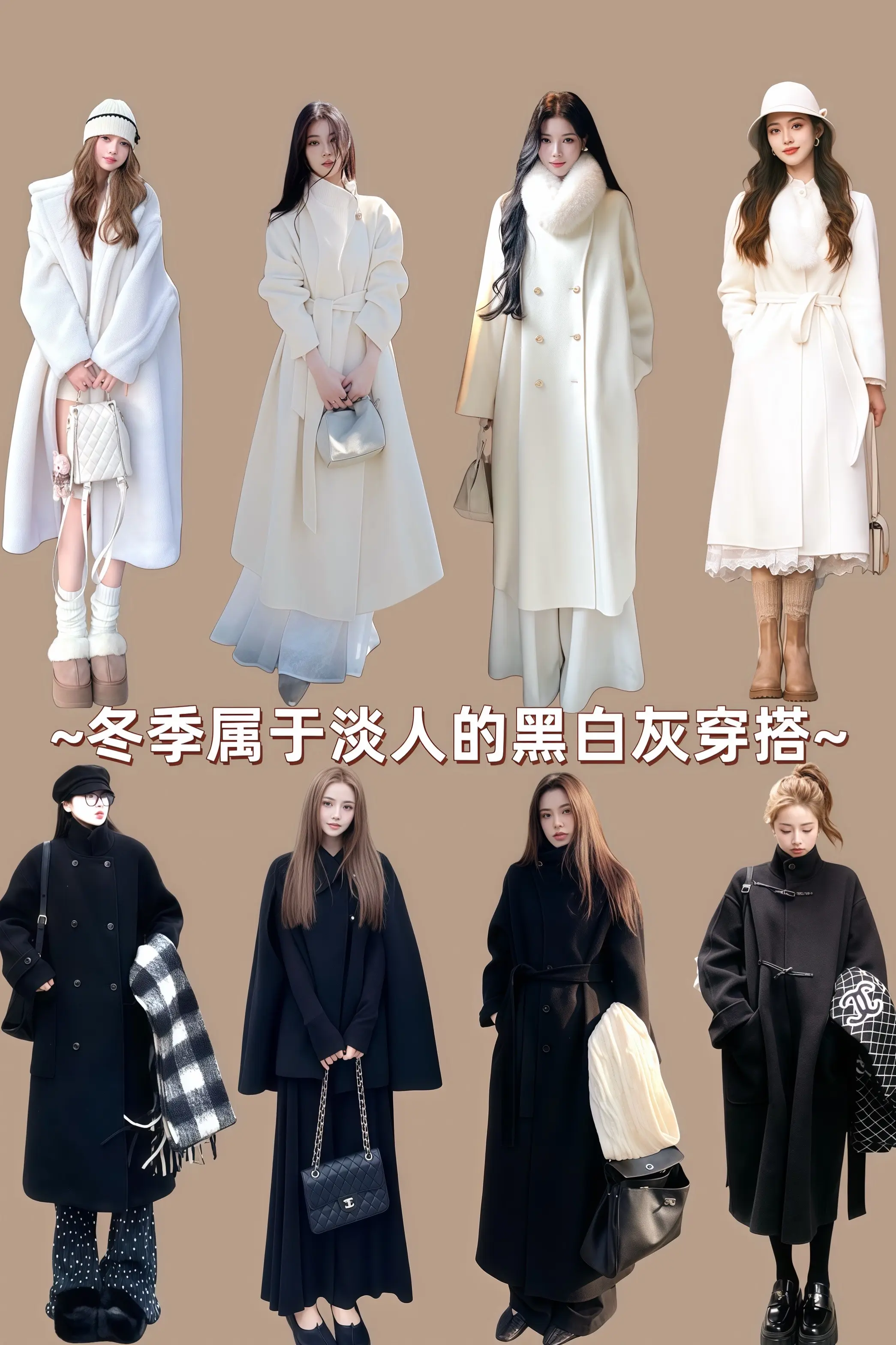 冬季属于淡人的黑白灰穿搭 穿搭技巧 大衣穿搭 冬季穿搭