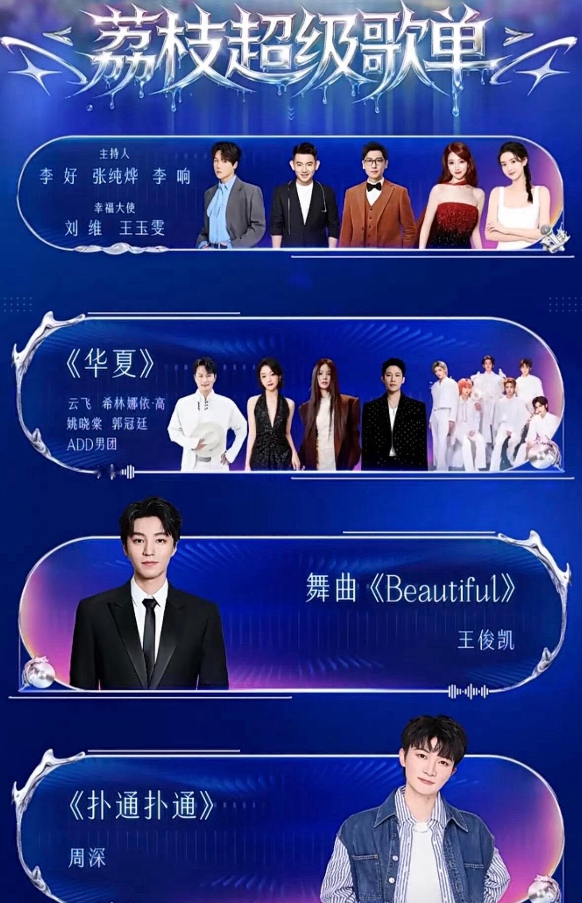 江苏卫视跨年演唱会节目单：王俊凯、刘宇宁、任嘉伦、罗云熙、曾舜晞、周深、张碧晨、