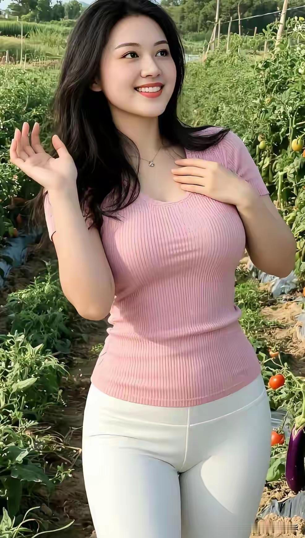 嫂子在西红柿里采摘果子，她打电话给我，说地里的果子又圆又大，让我快点去，可是我有