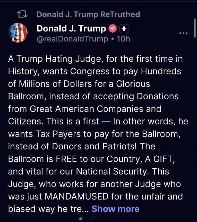 税宗的白宫宴会厅又出事了。联邦法官莱昂（RichardLeon）下令禁止，裁