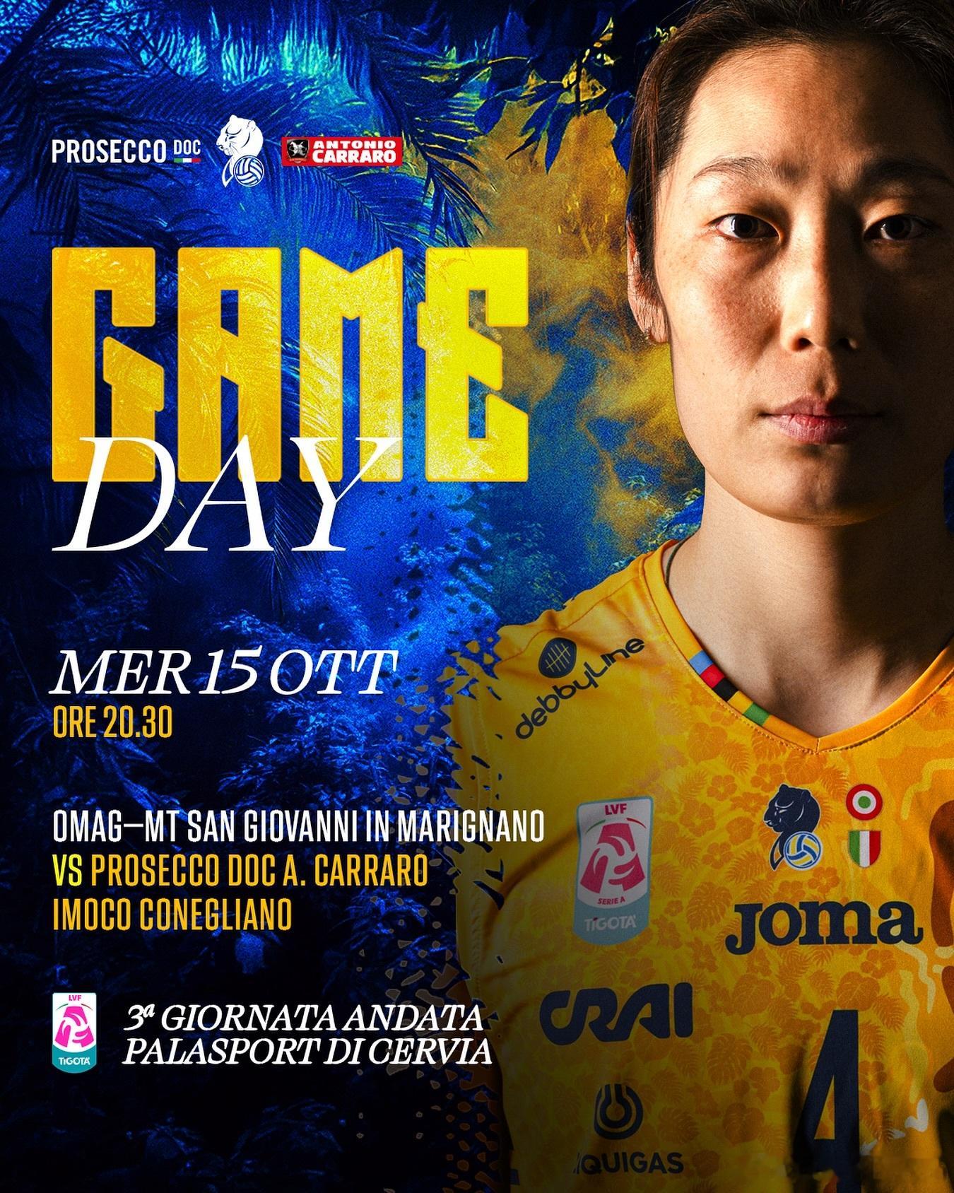 朱婷留洋第七季💛💙科内比赛日宣传的封面人物——朱婷，攻、防、拦状态极佳，