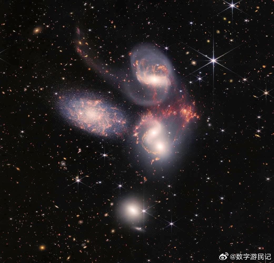 NASA詹姆斯·韦伯太空望远镜拍摄的星系群“斯蒂芬五重奏”新图像罕见地详细展示