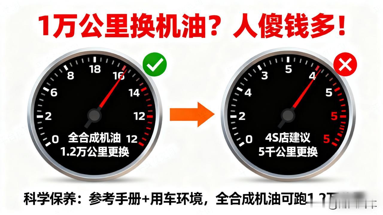 1万公里换机油？人傻钱多！全合成机油，路况好跑1万2千公里换一点问题没有。盲