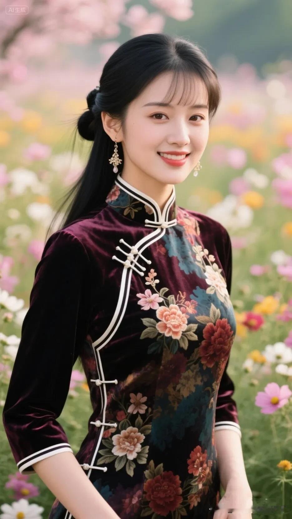 春日花海中的东方美人，笑靥如花