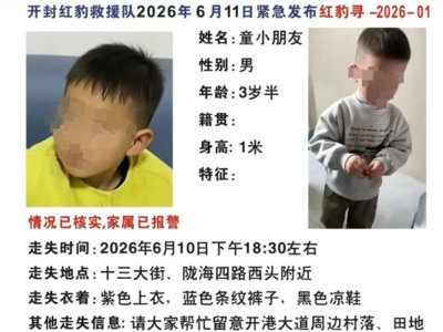 【家中失联3岁男童小姨发声】据封面新闻报道：近日，河南开封一名3岁男童澈澈在家门