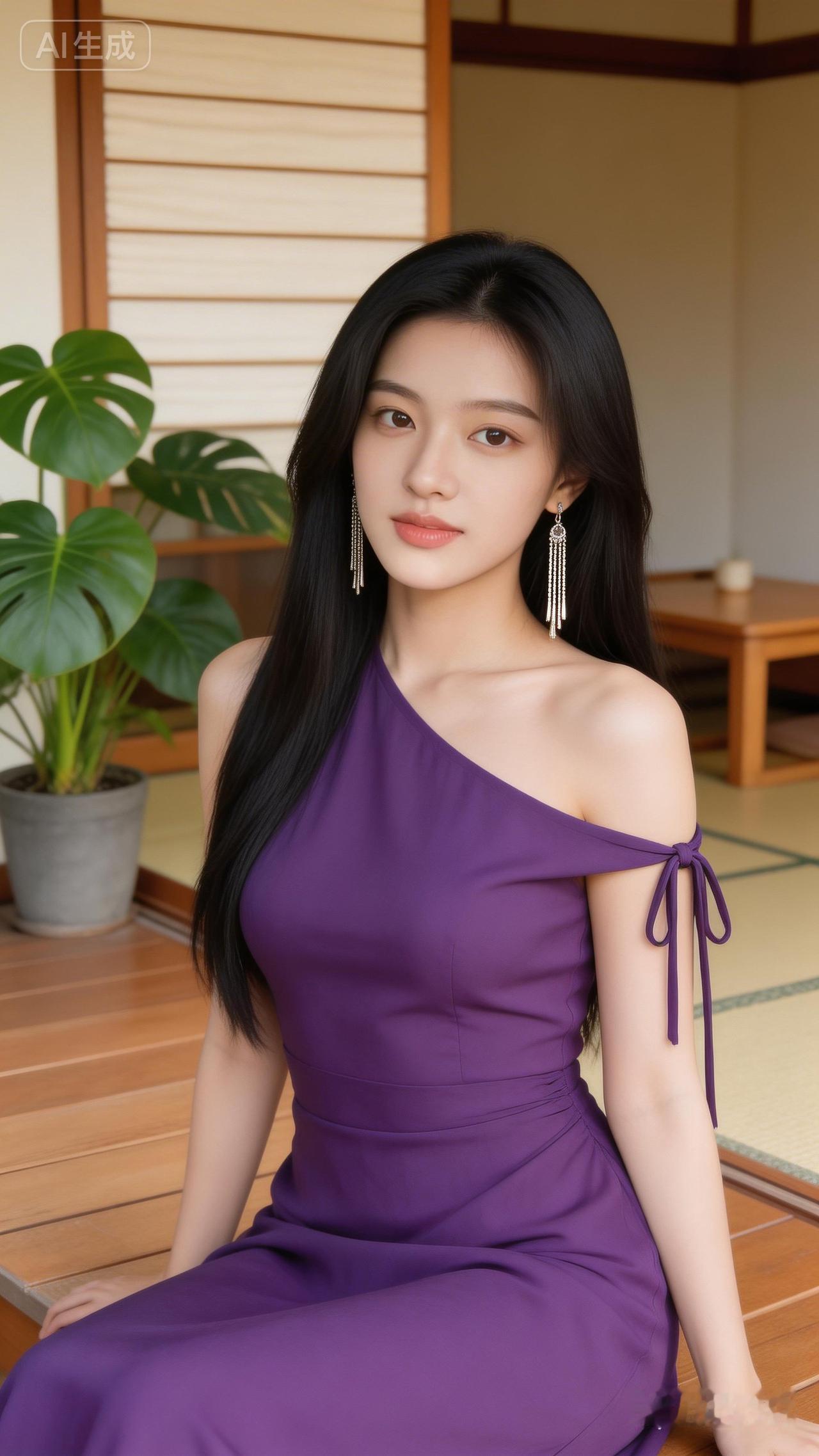 优雅紫裙，静谧时光，美如画卷