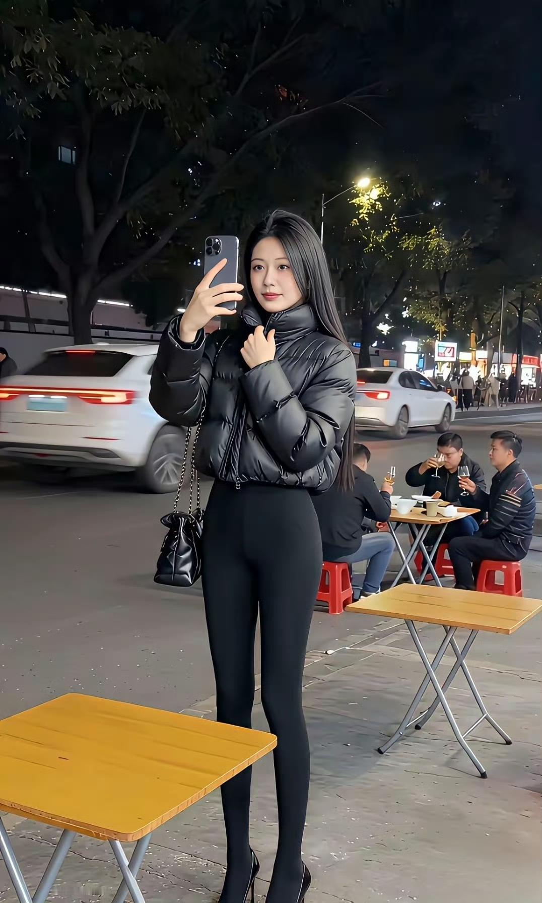 路边烧烤摊很难看到这么时尚的女孩子，让人都没心思吃烧烤了！​​​