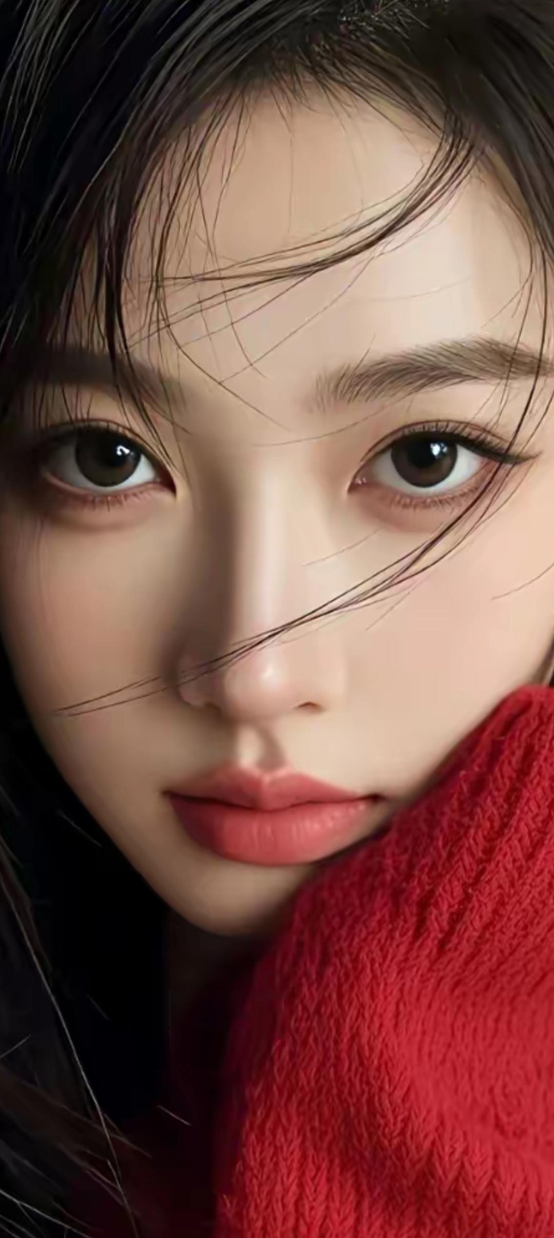 温柔眼神，红衣诱惑，美不胜收！🌹💄👗