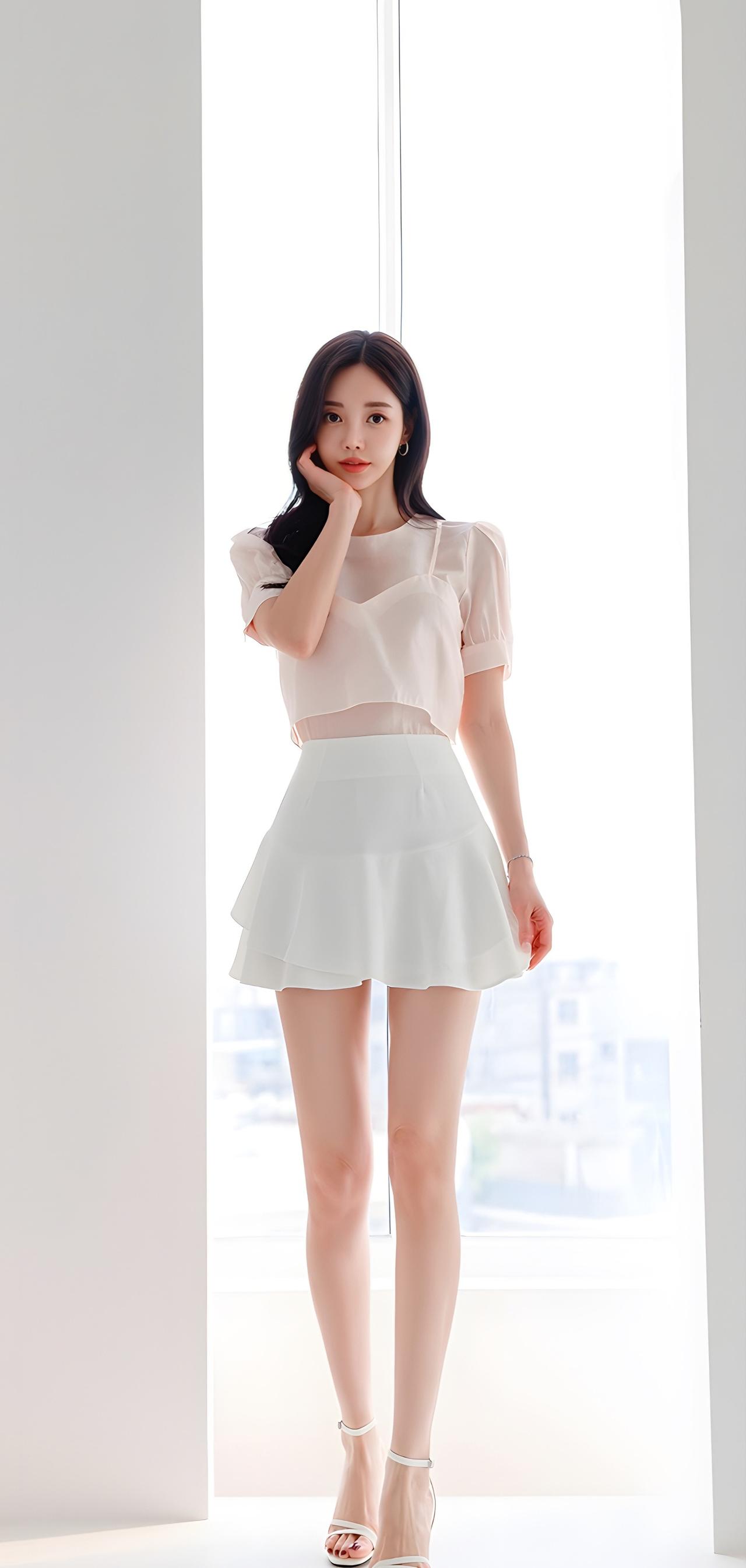 优雅白裙少女，阳光下的清新时尚