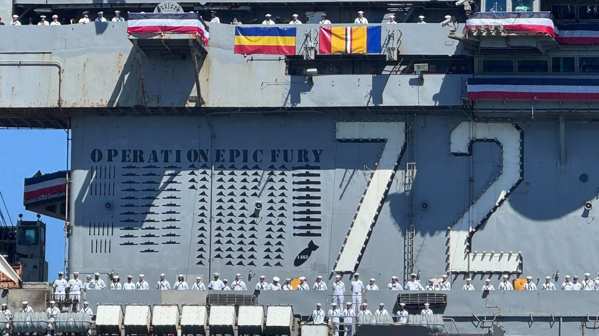 美国国防部公布的数据：林肯号航母(CVN-72)在为期40天的“史诗狂怒”行动期