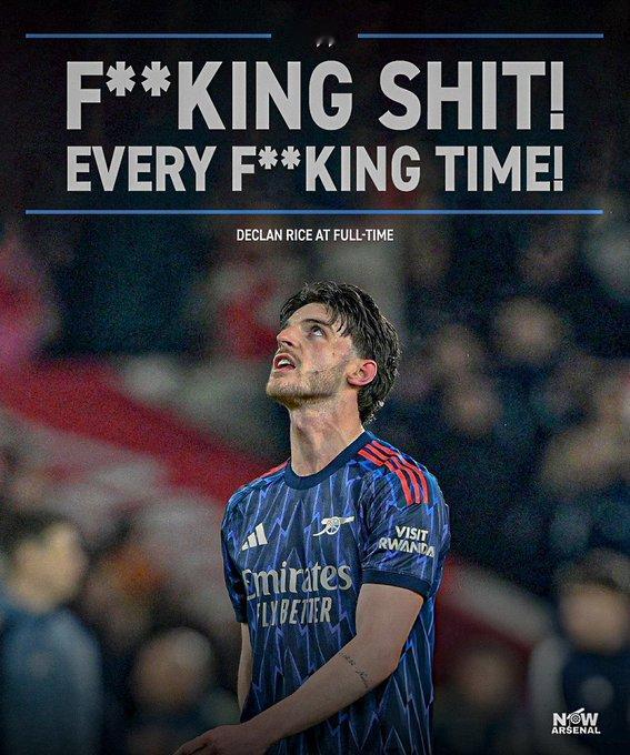 赖斯赛后爆粗诺丁汉森林0比0阿森纳阿森纳0-0战平诺丁汉森林赛后，赖斯吐槽球队