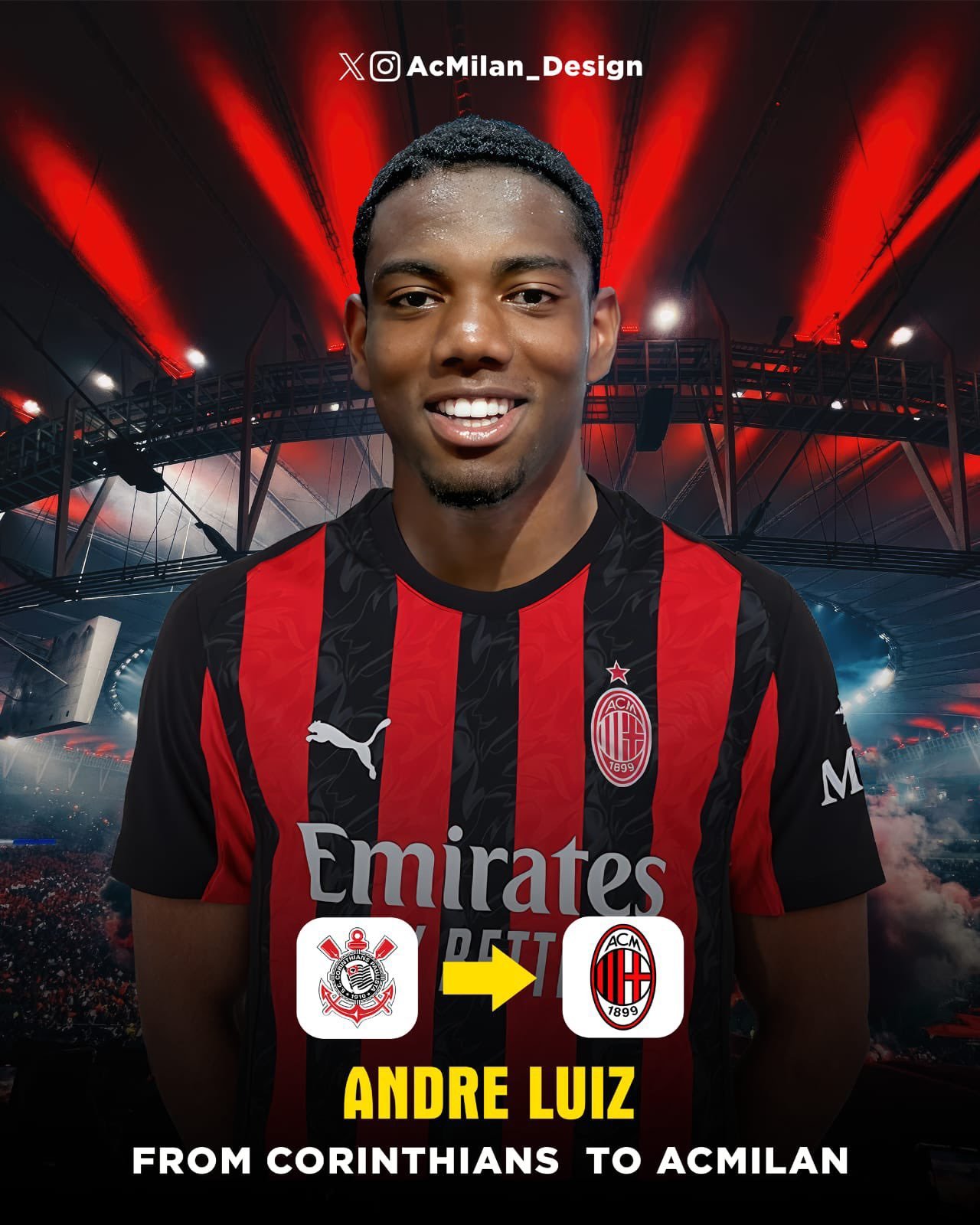 AC米兰迪马济奥：📰目前，安德烈从科林蒂安转会至米兰的交易仍被搁置。数日前