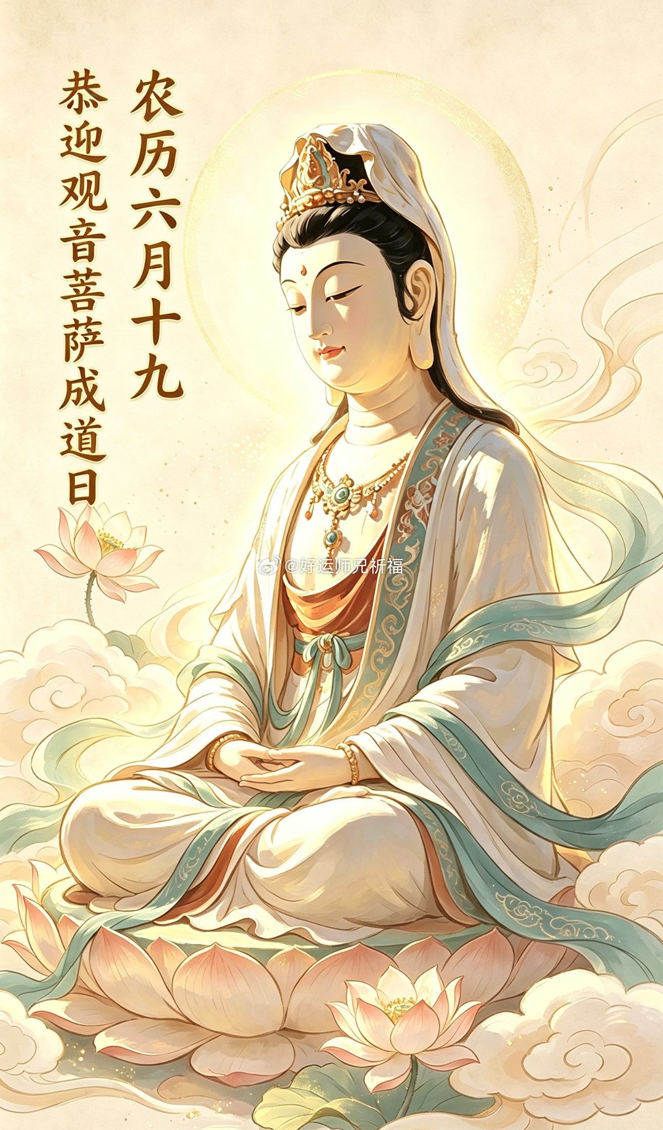 观世音菩萨誓愿宏深，慈航救度，寻声救苦，殊胜日留下你的心愿，一起为他人的心愿随喜
