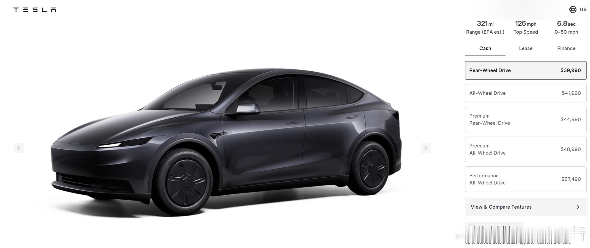 特斯拉美国市场推出ModelY全轮驱动版，售价41990美元（人民币