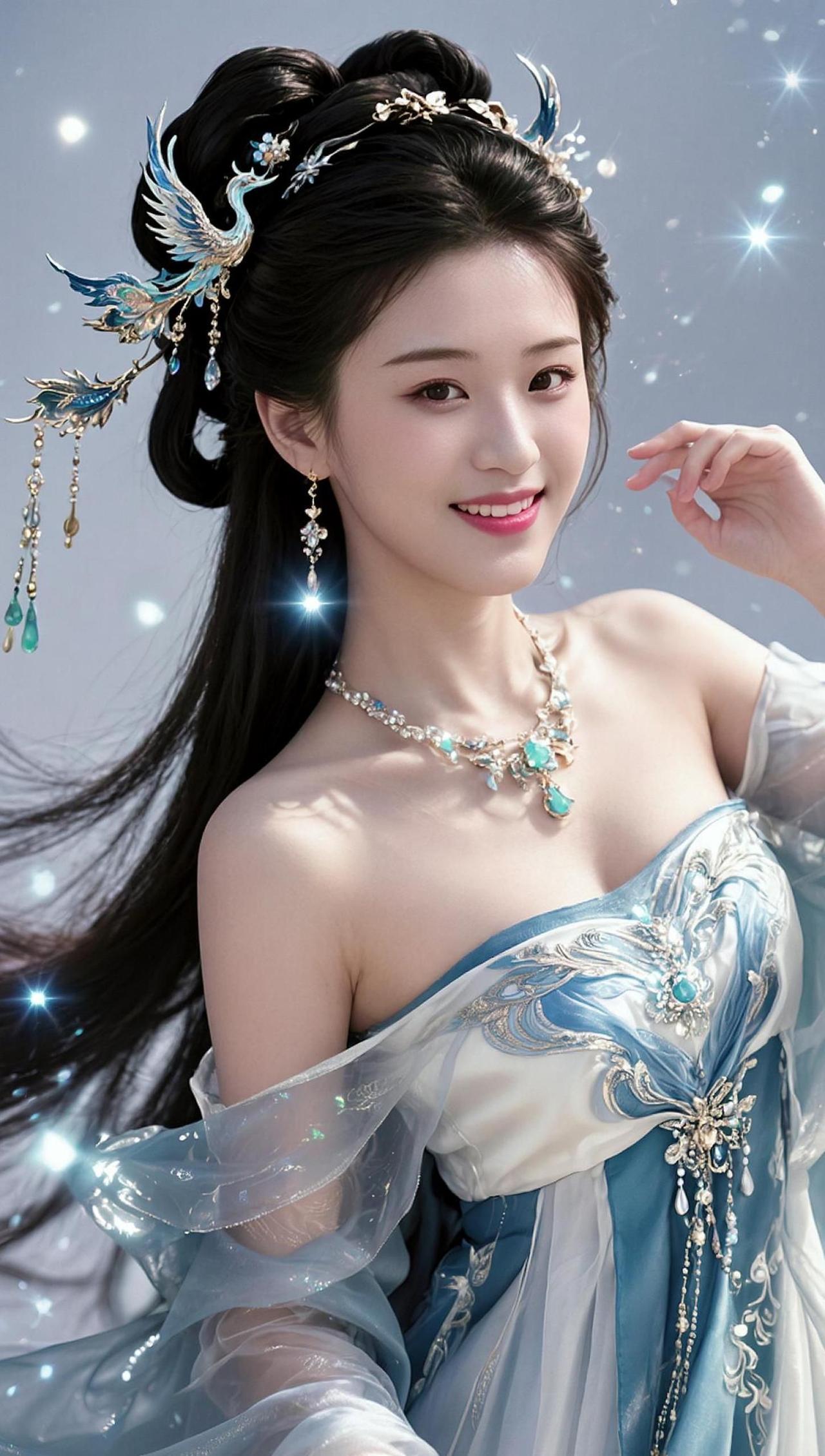 这衣服上的亮片一闪一闪的，仿佛在说：“别看我，看我你就挪不开眼了。”我：努力移开