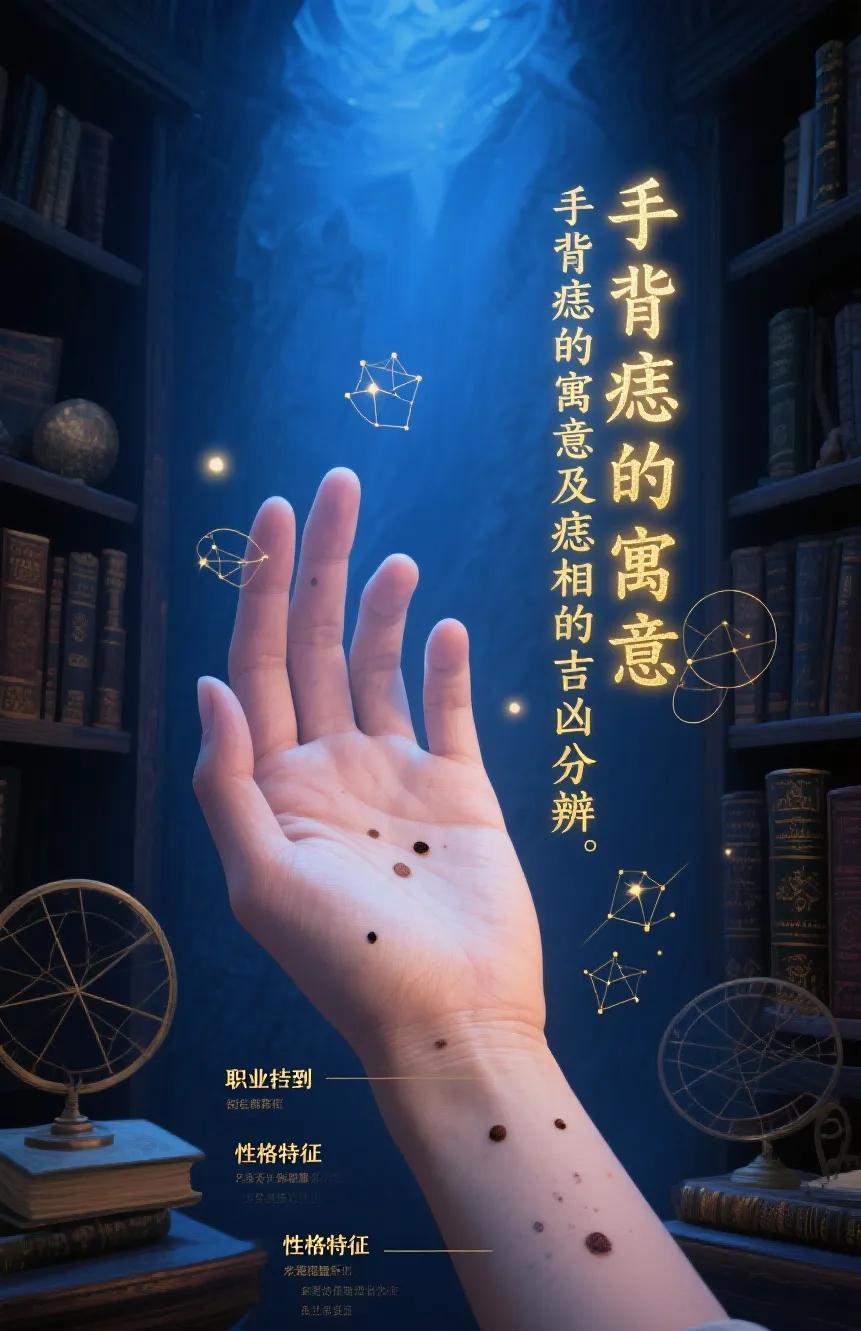 痣相学探讨痣在身体不同部位的含义及其对个人命运的影响。手背上的痣，尤其具有深刻