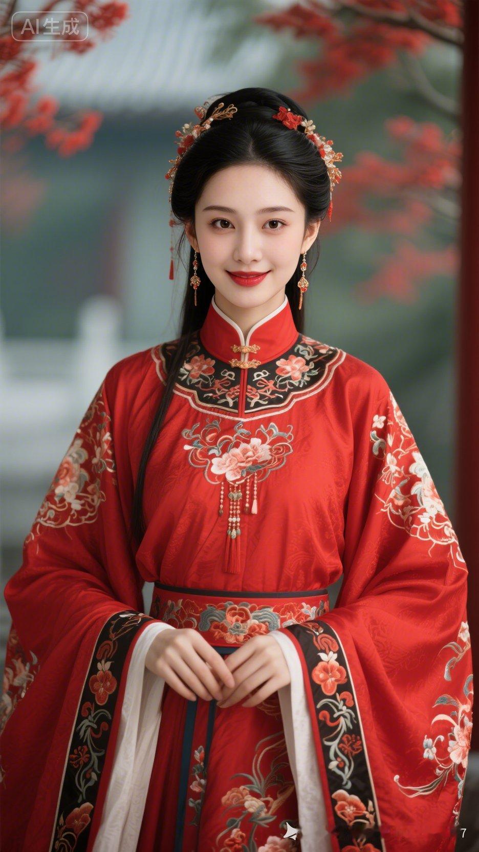 古典红衣美人，花枝招展，韵味十足！🌸💃