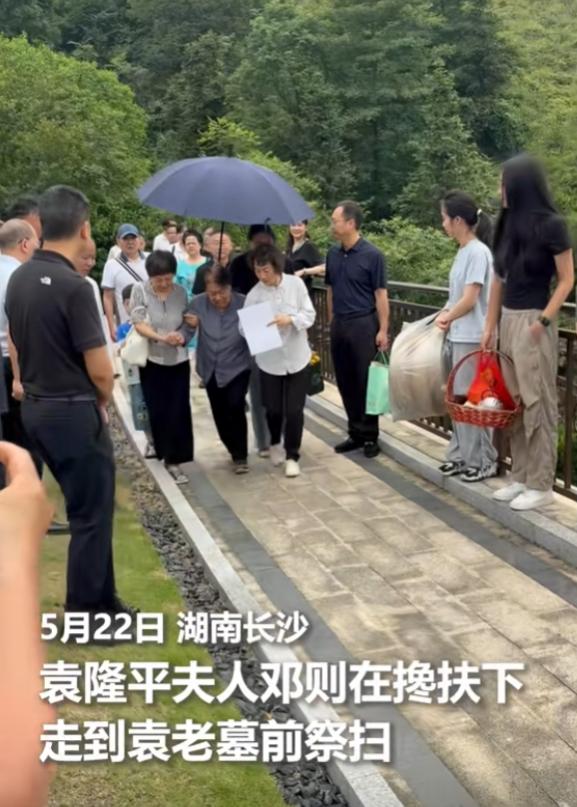 致敬，缅怀！袁隆平院士逝世4周年，夫人邓则在亲友搀扶下墓园祭扫5月22日