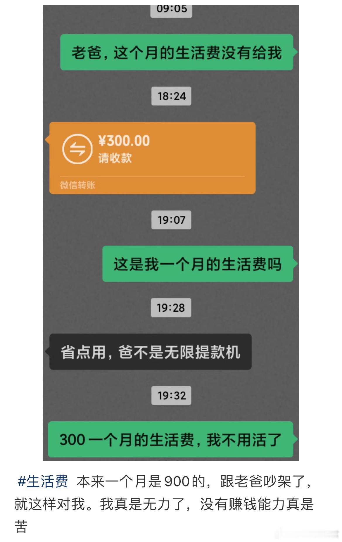 跟老爸吵架后的生活费​​​