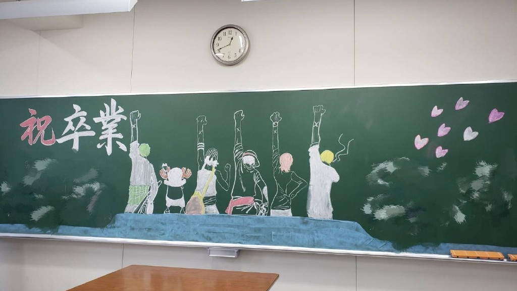 日本学生"毕业季"黑板报, 动漫元素满满, 真让人羡慕