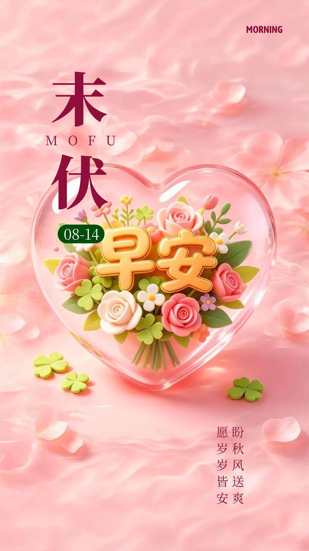早安，8月14日周五☀️，正值末伏时节！暑气还未完全褪去，早晚已有丝丝清凉，愿你