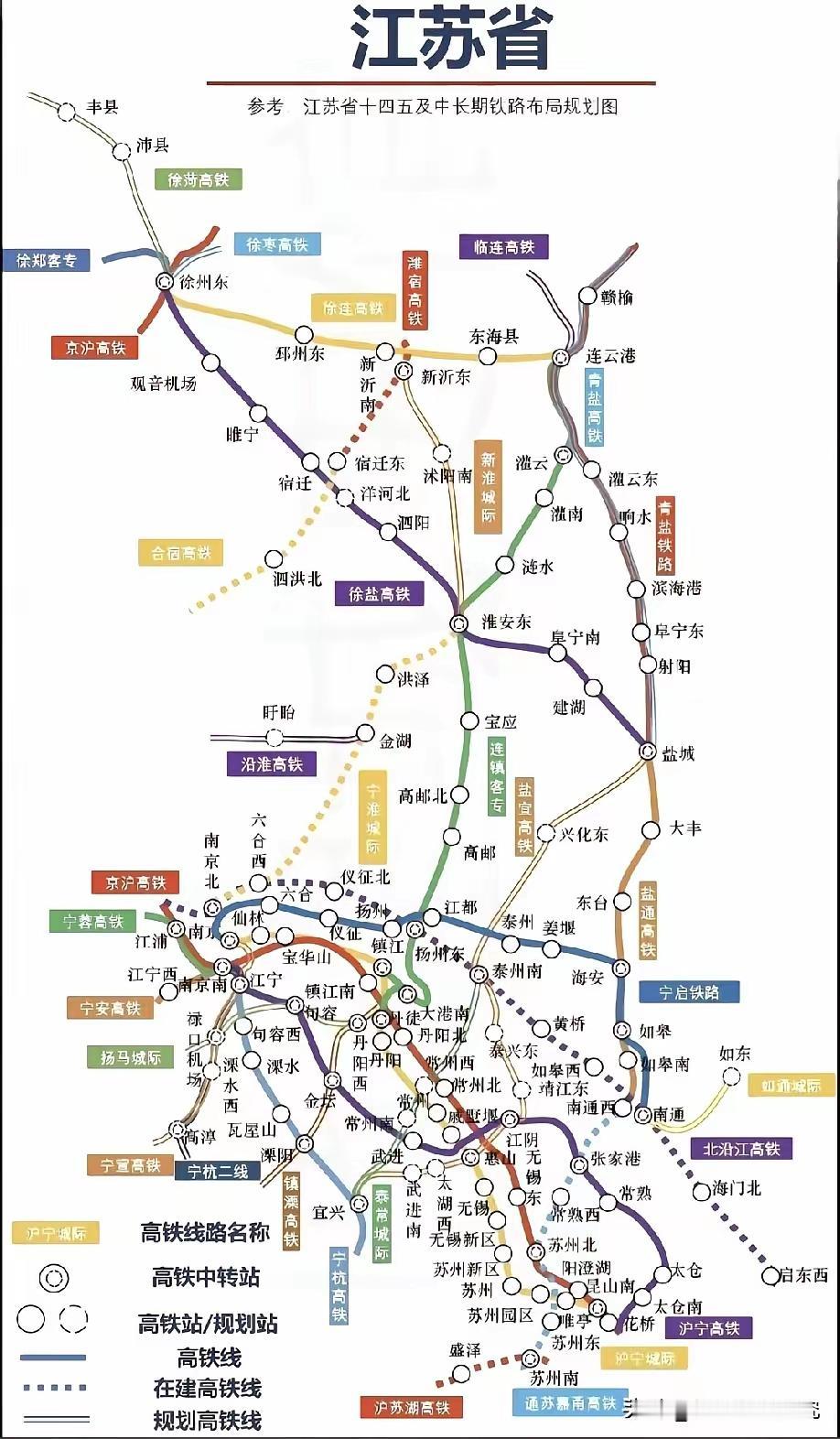 看图所示，江苏境内真正意义上的国铁干线交汇城市，就两座：徐州、连云港。