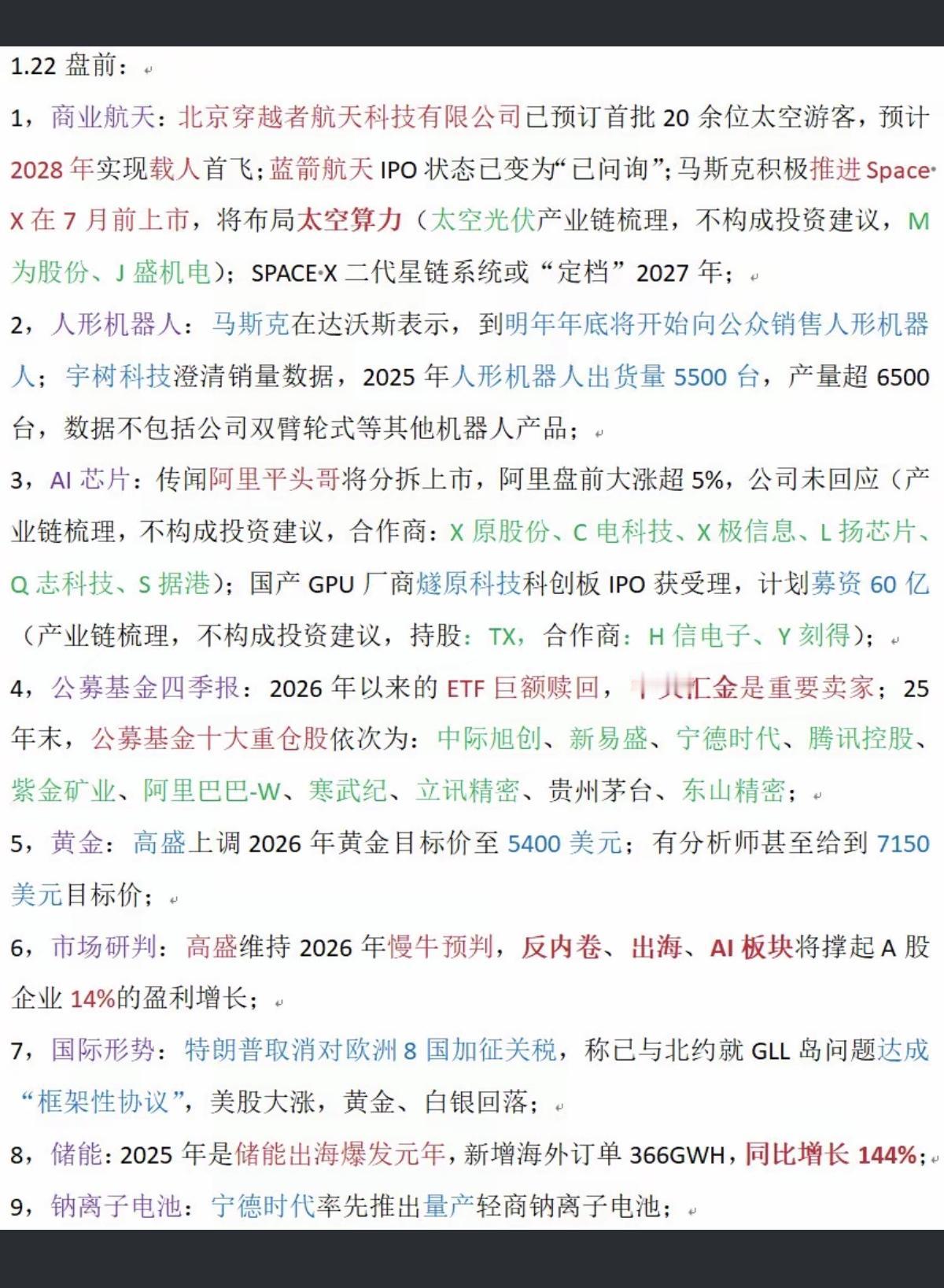 1.23周五财经热点新闻！1.商业航天，太空算力2.人形机器人3.芯