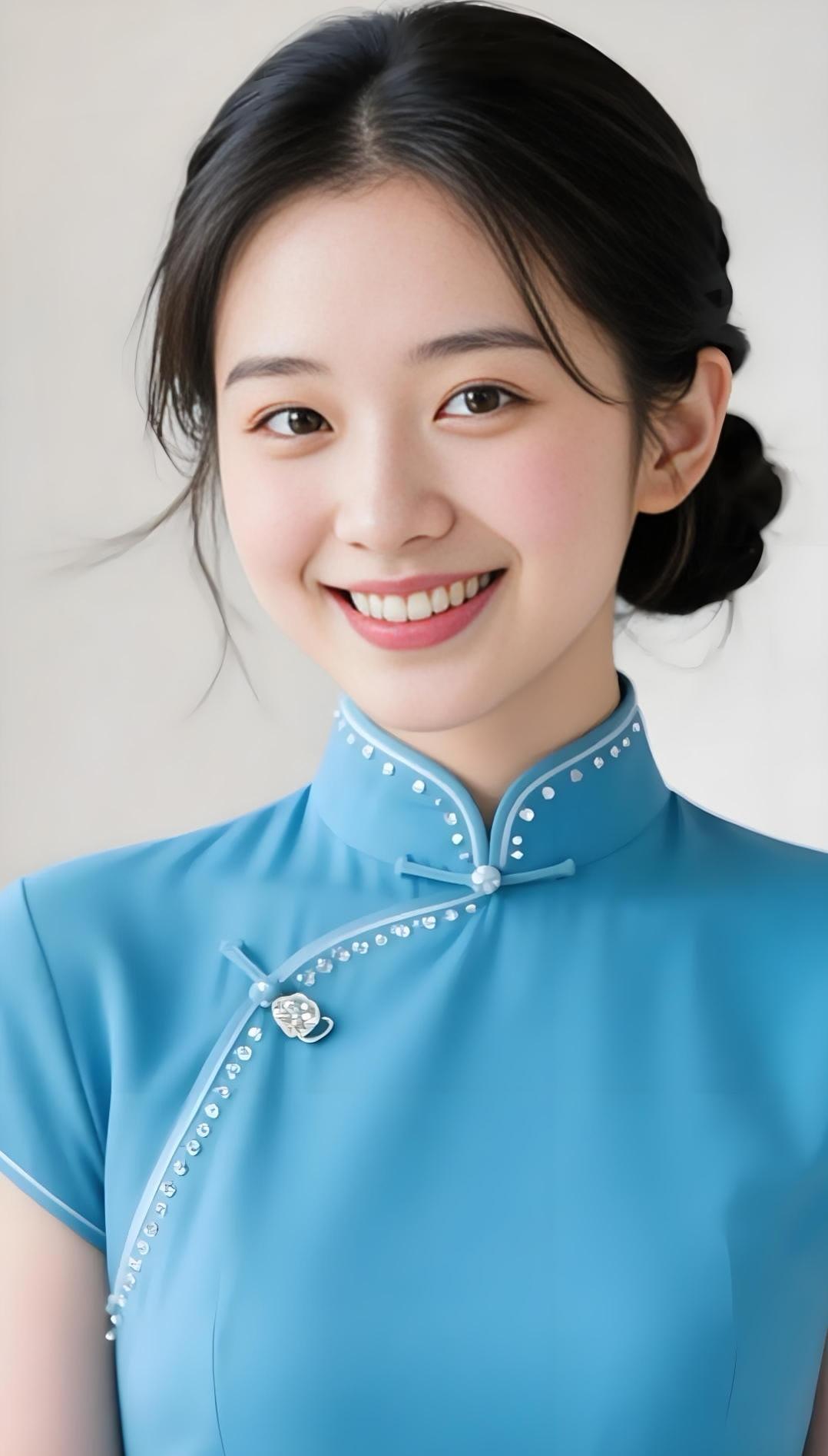 青衣美人笑，银簪映月明。