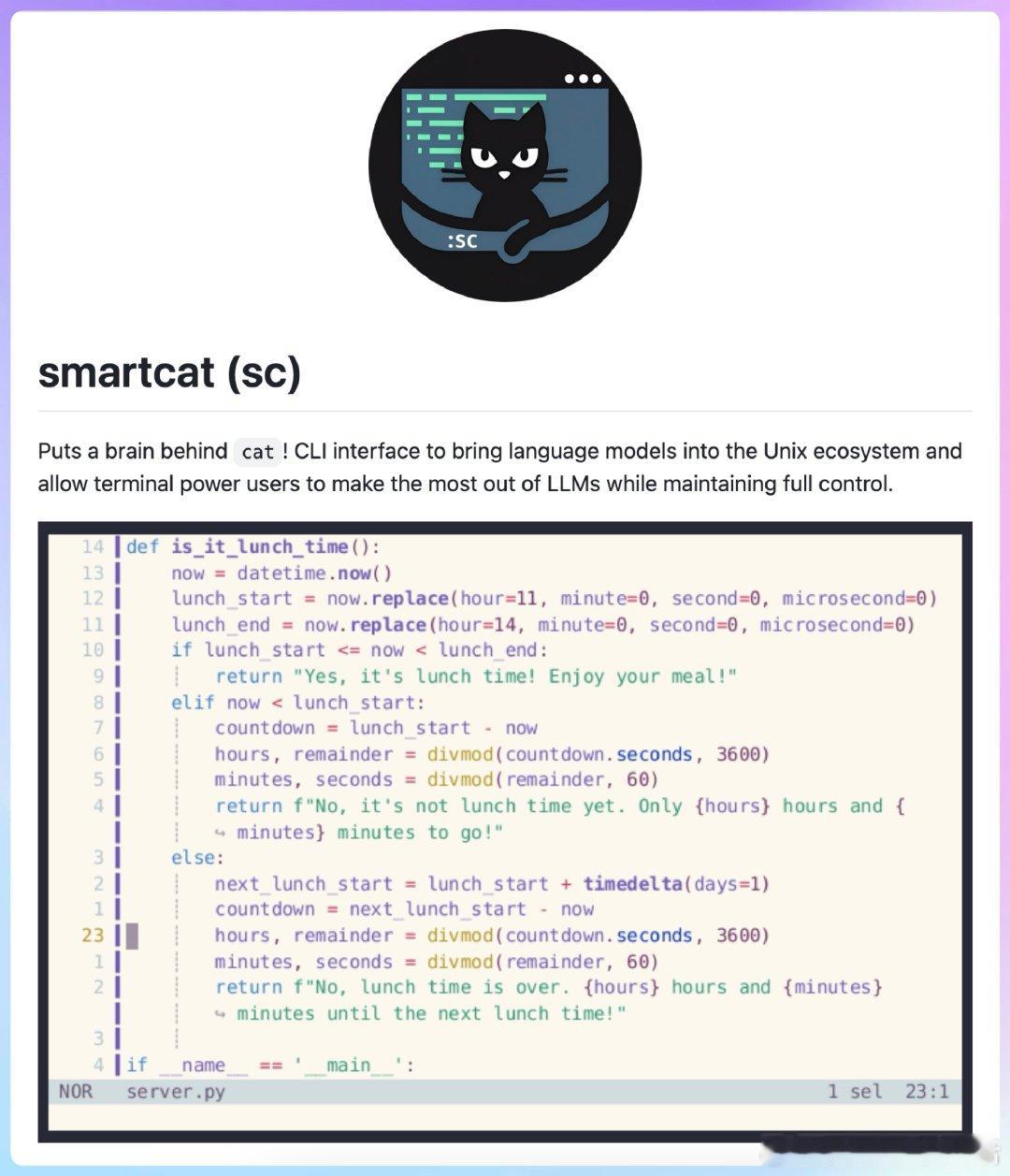 【[418星]smartcat：为Unix命令行注入智能，让语言模型成为你的终端