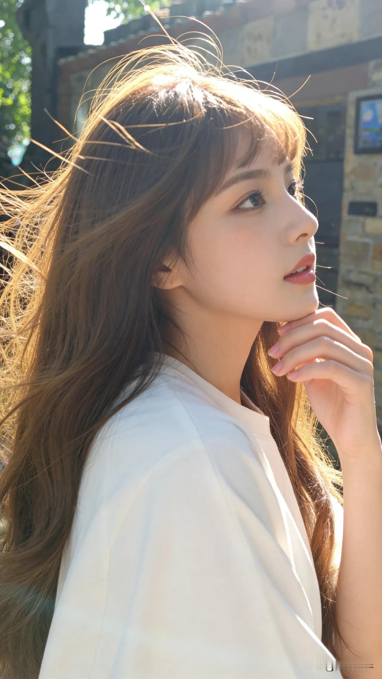 光之影阳光洒落，温柔侧颜，少女心事少女的笑容秋日少女照阳光少女照