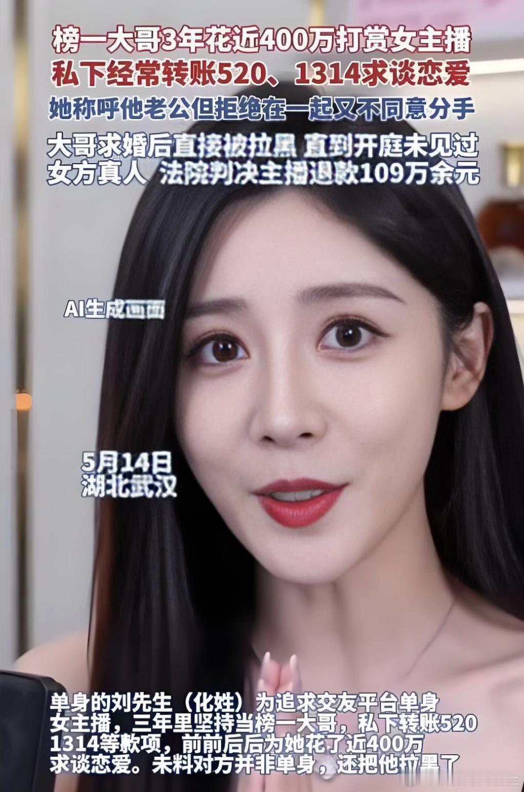 榜一大哥400万追主播没见着面看到这新闻我直接傻眼，刘先生在某相亲APP上迷