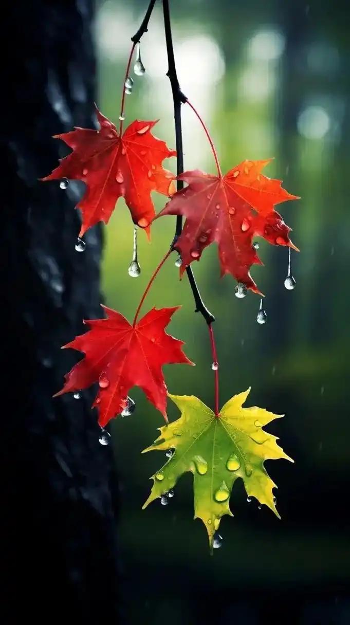 上联：雨㓎红叶叶㓎雨；（图片来自网络）