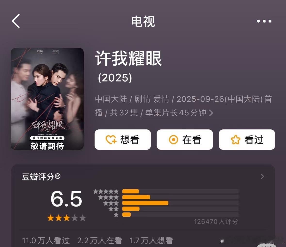 《许我耀眼》豆瓣开分6.5，12w人评分，高了还是低了？​​​