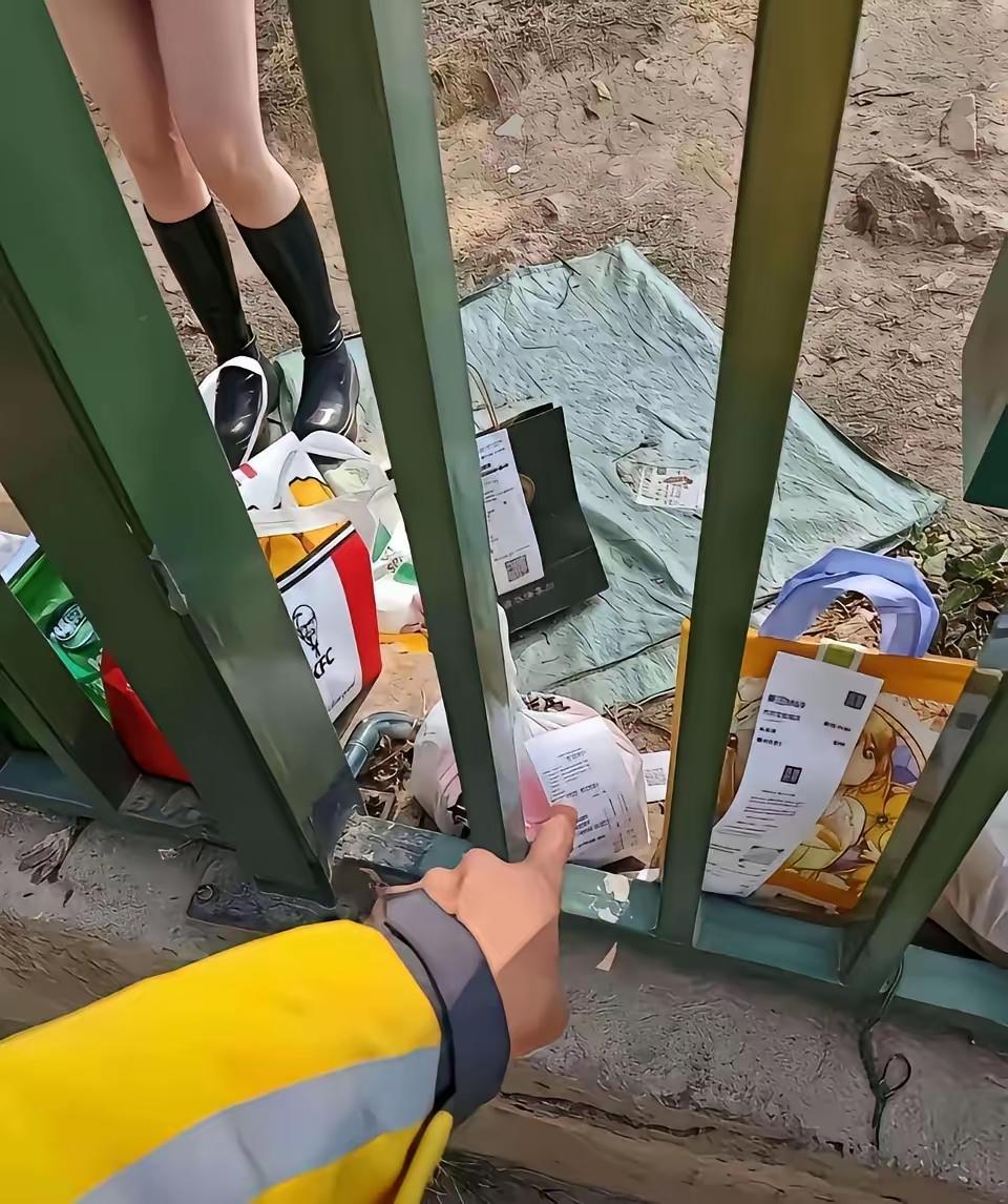 大学城的外卖已送到，外卖小哥已经放到大门栅栏里面了，天冷饭菜容易凉，外卖小哥亲自