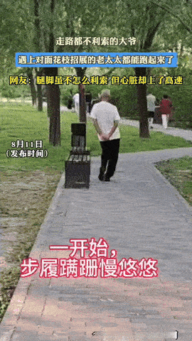 笑不活了！女子去公园遛狗，看到前面走路都不利索的大爷，就想上去扶他一把，下一秒，