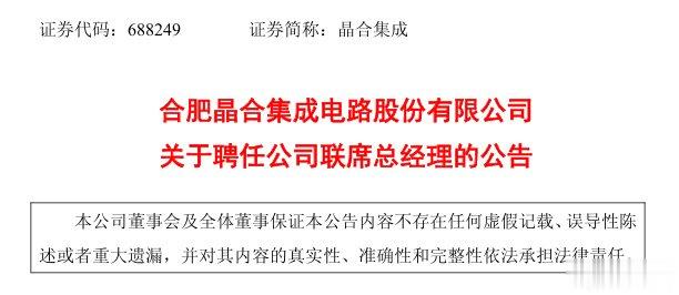 向中芯国际看齐! 半导体代工“三哥”晶合集成设立联席总经理
