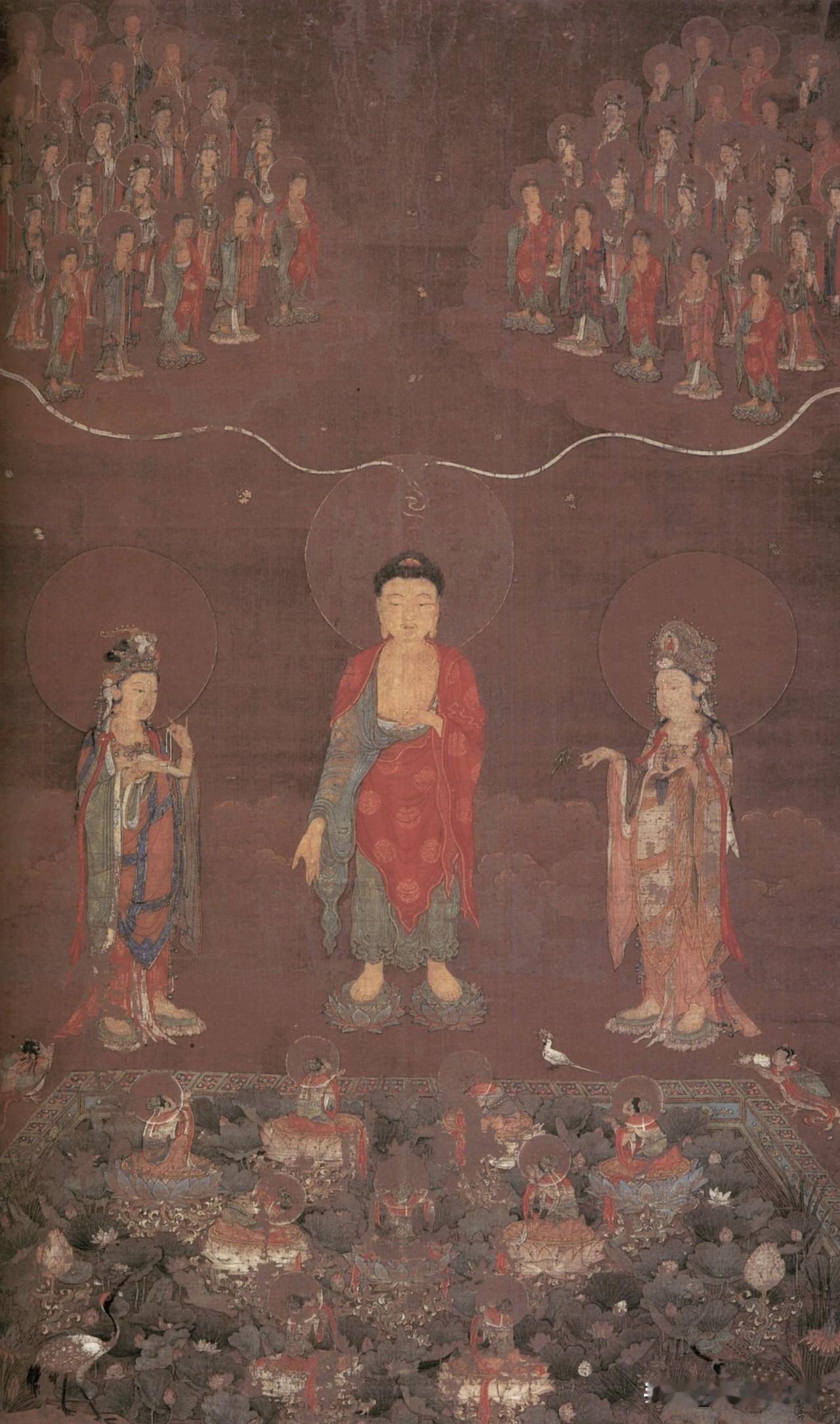 南宋古画｜阿弥陀佛接引图这是一幅珍贵的南宋净土古画，藏于日本京都知恩院，绘