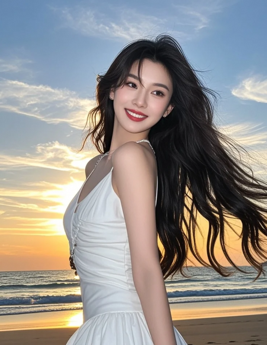 长发拂过，像海风捎来的温柔情书