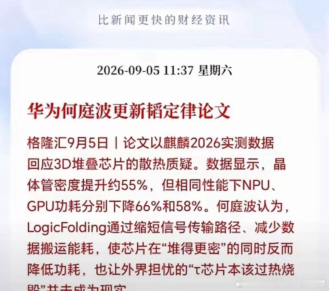 周末华为传来重磅技术突破，LogicFolding逻辑折叠放出实测数据，晶体管密