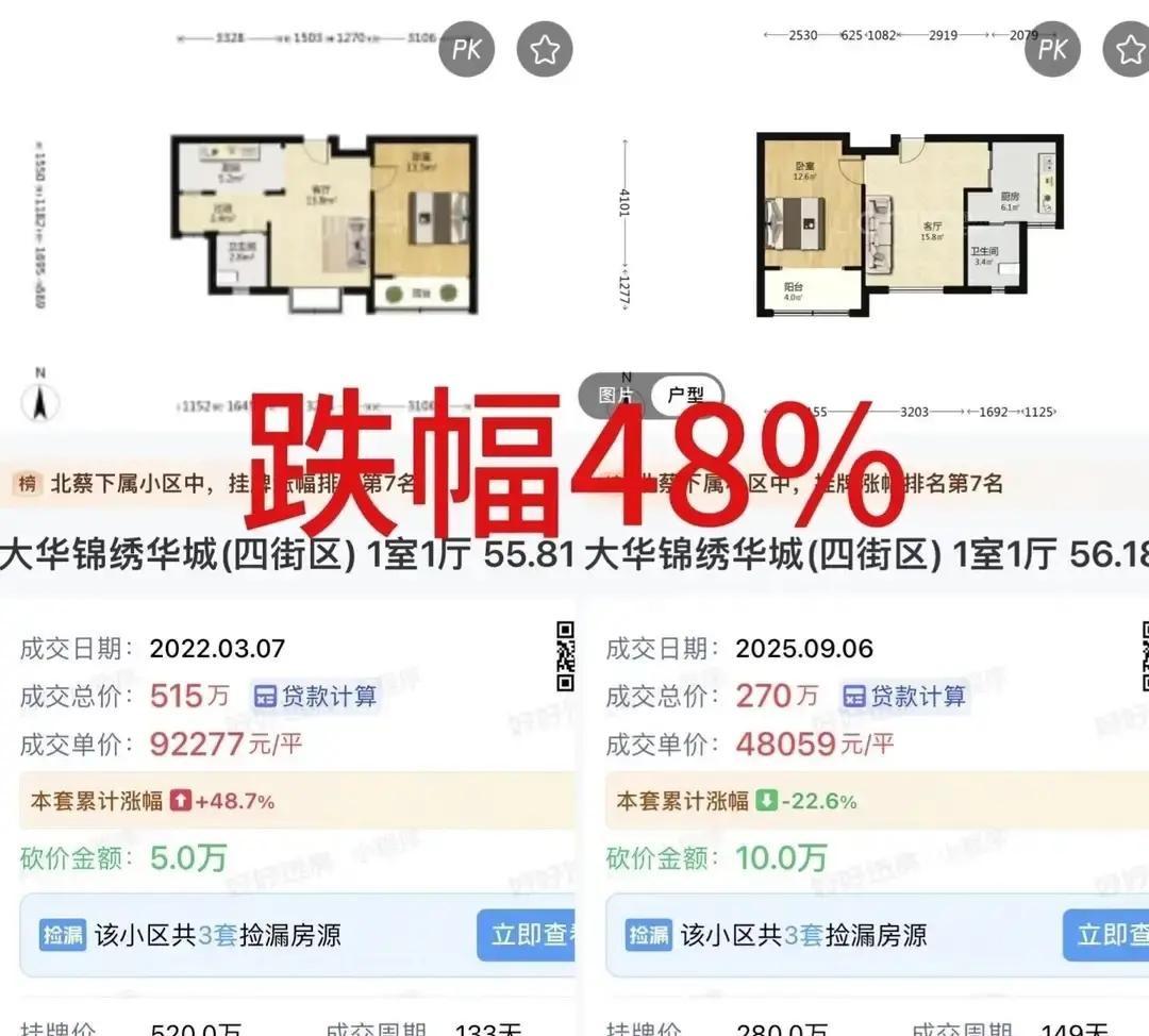 北蔡大华锦绣华城那套89平的房子，从515万砍到245万成交，单价直接腰斩再腰斩