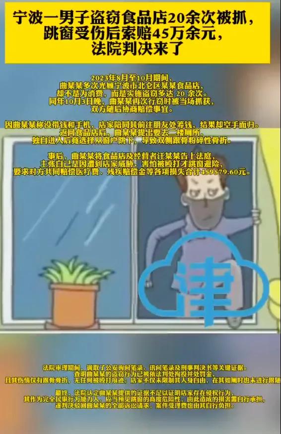 脸皮真厚！小偷在店里偷东西被抓，跳窗逃跑摔伤了，反而把店主告上法庭要赔45万!