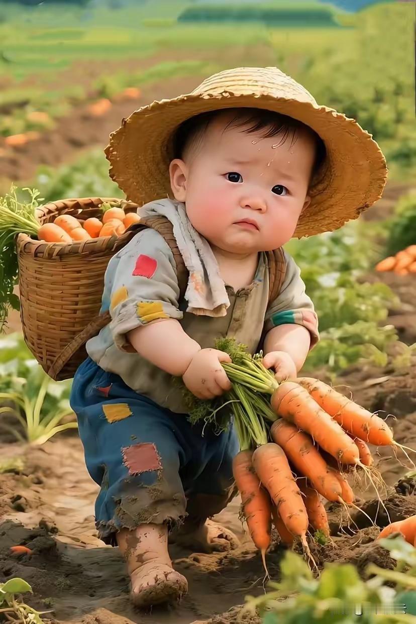 萌娃下地劳作，收获满满！🥕👶🏻
