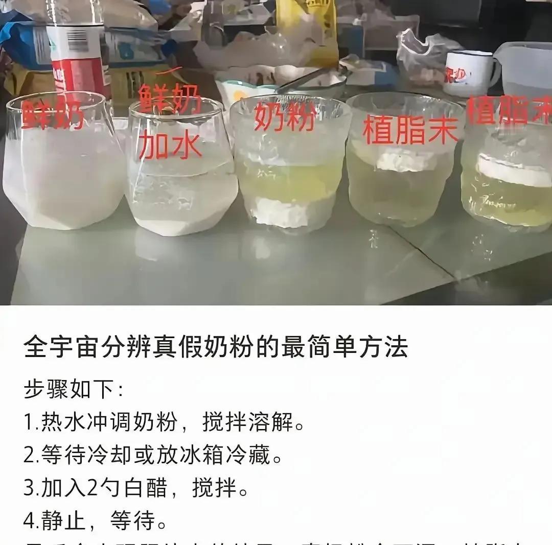 白醋倒进冲好的奶粉里搅两下就分层，有人喊这是照妖镜，我看完直接翻白眼。去年我娃